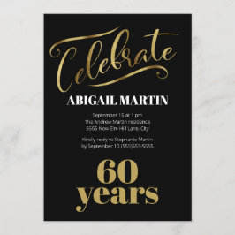Convite Dourada branca 60ª Festa de aniversário