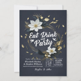 Convite Dourada Branca Floral Wreath EAT Beber e Casamento