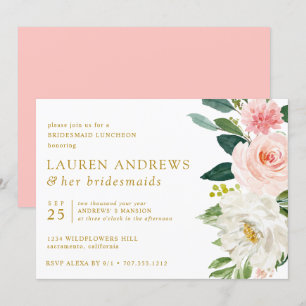 Convite Dourada Bridesmaid Luncheid Moderna Blush Chic