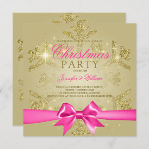Convite Dourada Brilha Brilhante e Rosa Festa de Natal
