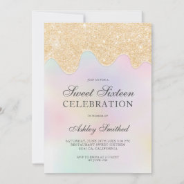 Convite Dourada brilha pingos cor de pérola doce dezesseis
