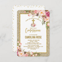 Dourada Brilhante Blush Floral Santa Menina Comuni