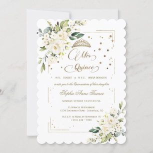 Convite Dourada Brilhante Branco Mis Quince Quinceañera
