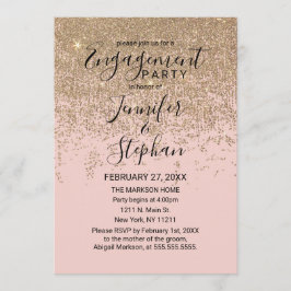 Convite Dourada Brilhante Brilhante com Noivado Rosa