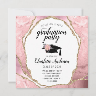 Convite Dourada Brilhante De Graduação Cor-De-Rosa