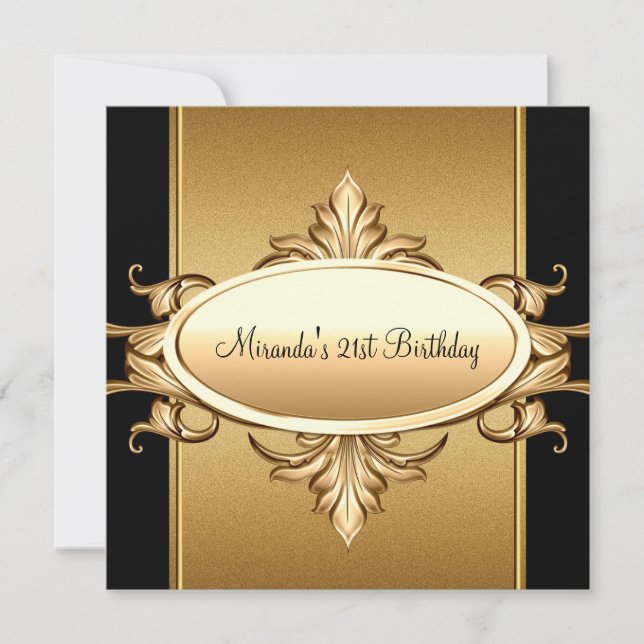 Convite Dourada Bronze Preto do Partido aniversário de 21  (Frente)