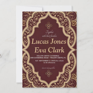 Convite Dourada Burgundy Mehendi Henna Indian Weding Convi