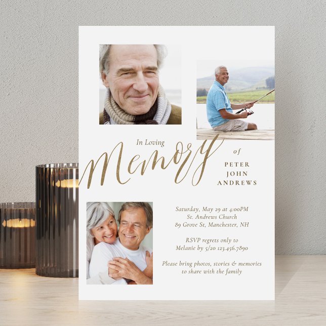 Convite Dourada Caligrafia 3 Foto No Funeral Da Memória Am (Criador carregado)