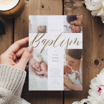 Dourada caligrafia Foto Colagem Bebê Baptismo Cruz