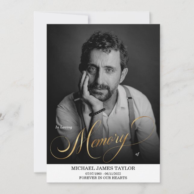 Convite Dourada Caligrafia Foto No Funeral Da Memória De A (Frente)