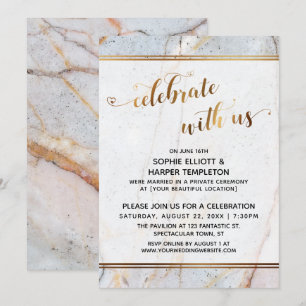 Convite Dourada Celebração de Marble com a Caligrafia do C