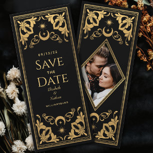 Convite Dourada Celestial Tarot Wedding Foto Salvar Data
