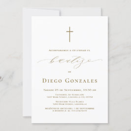 Convite Dourada chamada branca de batismo do menino de Bau