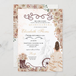 Convite Dourada Champanhe Ocidental Princesa Charro Quince