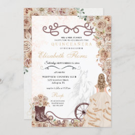 Convite Dourada Champanhe Ocidental Princesa Charro Quince