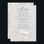 Convite Dourada Cinza de flores silvestres e Menu Casament<br><div class="desc">Flores silvestres douradas desenhadas à mão,  cinzas modernas elegantes e cartões de cardápio brancos</div>
