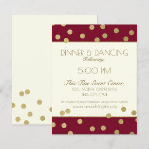 Convite Dourada Confetti Dots Ivory e Recepção Burgundy
