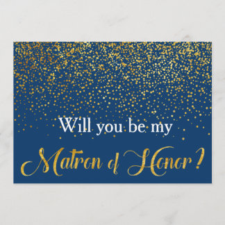 Convite Dourada Confetti Marinho será a minha mãe de honra