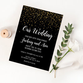 Convite Dourada Confetti sobre o Nosso Casamento Negro