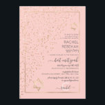 Convite Dourada cor-de-rosa Bat Mitzvah sobre Confetti Dia<br><div class="desc">Este elegante e único convite Bat Mitzvah é ideal para um evento clássico e formal. Ele apresenta um confete brilhante de ouro cintilante impresso em falso, espalhado diagonalmente pelo convite na parte superior de uma borda de retângulo ouro fino com um fundo cor-de-rosa pincelado. É chic, moderno, luxuoso, bonito, simples...</div>