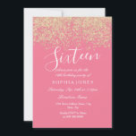 Convite Dourada cor-de-rosa Confetti 16ª festa de aniversá<br><div class="desc">Dourada cor-de-rosa Confetti 16ª festa de aniversário Belo Convite à Confetti Glitter Dourado Faux. Coleção em Niche e Nest. Design cortesia do Studio Denmark</div>