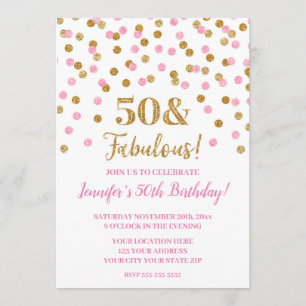 Convite Dourada cor-de-rosa Confetti 50 e Fabuloso