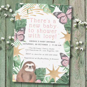 Convite Dourada, cor-de-rosa, lama e borboleta Chá de fra