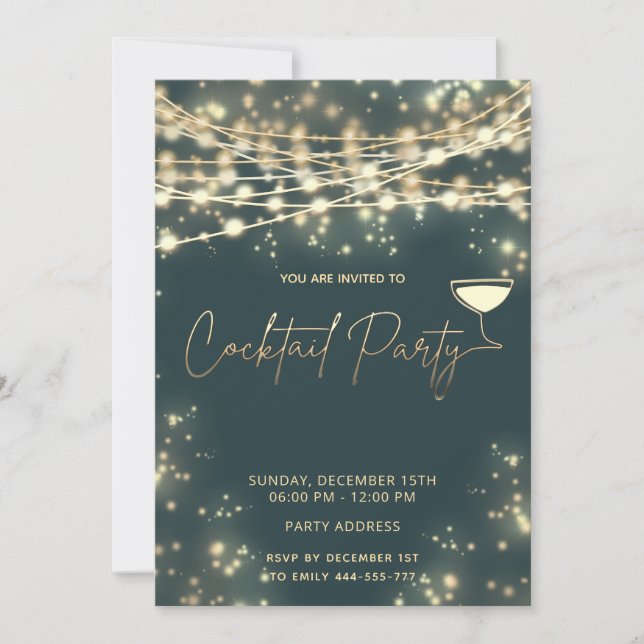 Convite Dourada corda ilumina corporativa Coquetel (Frente)