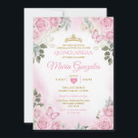 Convite Dourada Coroa Mexicana Rosa Quinceañera<br><div class="desc">Quinceañera Pink & Dourada Crown Mexicana Butterfly Convite Mis Quince 15 Anos,  16 Anos Aniversário, </div>