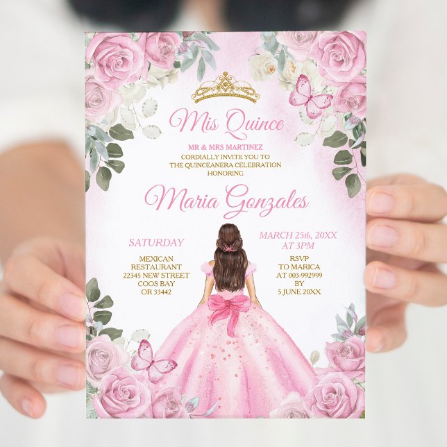 Convite Dourada Coroa Rosa Mis Quince 15 Anos (Criador carregado)