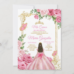 Convite Dourada Coroa Rosa Mis Quince 15 Anos