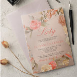 Convite Dourada de luxo Peach Coral Floral 60ª Festa de an<br><div class="desc">Sorvete elegante elegante 60 convites de aniversário com rosa pintado à mão de jardim, quadros de cor-de-rosa pincelado, vermelho-enferrujado-pálido, creme de pêssego e beige bronzeado com folhagem sobre fundo de película metálica brilhante e fino de ouro em cobre. Fácil de personalizar com seus detalhes! Adequado para primavera, jardim de verão...</div>