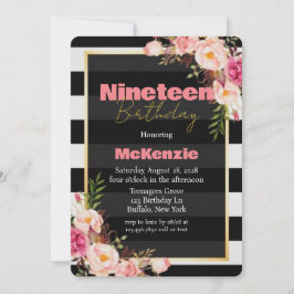 Convite Dourada de Peony Rosa Negra 19ª Festa de aniversár