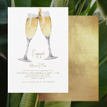 Convite Dourada do brinde de champanhe Festa de noivado II<br><div class="desc">Brinde de champanhe. Dourado texto. Convite. Imagem de ouro metálico.</div>