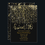 Convite Dourada Dust Glitter e Black Sweet 16 Partido Deze<br><div class="desc">personalizar para o seu evento</div>