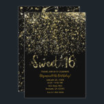 Convite Dourada Dust Glitter e Black Sweet 16 Partido Deze<br><div class="desc">personalizar para o seu evento</div>