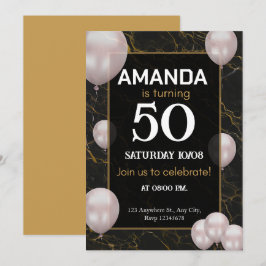Convite Dourada e Festa de aniversário preta 50