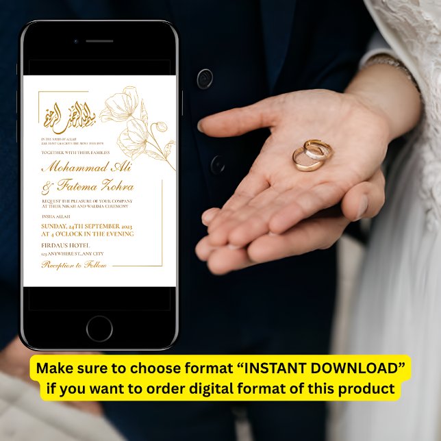 Convite Dourada e minimalista da Elegância branca Nikah (Criador carregado)