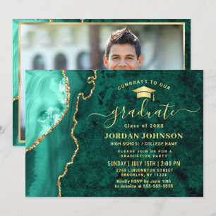 Convite Dourada e moderna Festa de formatura Verde Marble 