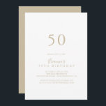 Convite Dourada e simples Festa de aniversário mínima 50<br><div class="desc">Este simples e minimalista convite de aniversário 50º é perfeito para uma festa de aniversário moderna. O design simples e elegante apresenta a tipografia clássica e de rico em ouro.</div>