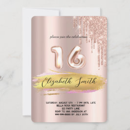 Convite Dourada elegância, rosa de ouro doce dezesseis Inv