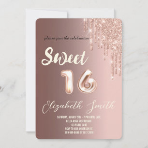 Convite Dourada elegância, rosa dourado doce dezesseis