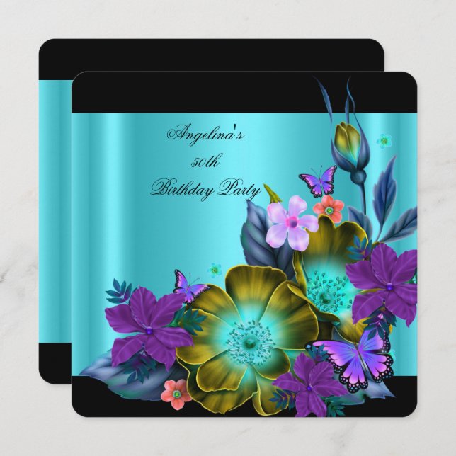 Convite Dourada espiral, Festa de aniversário, de cor verd (Frente/Verso)