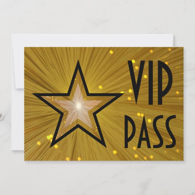 Convite Dourada estrela 'VIP PASS' horizontal para trás (Frente)