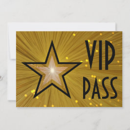 Convite Dourada estrela 'VIP PASS' horizontal para trás
