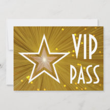 Dourada estrela 'VIP PASS' horizontal para trás