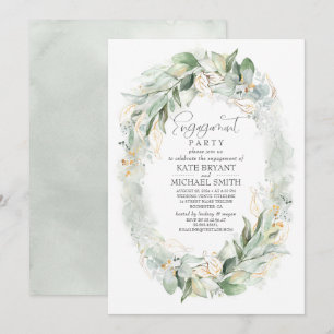 Convite Dourada Eucalyptus Greenery Wreath Festa de noivad
