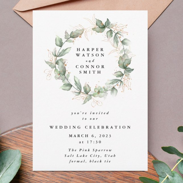 Convite Dourada Eucalyptus Wedding Wreath Greenery Moss Sa (Criador carregado)