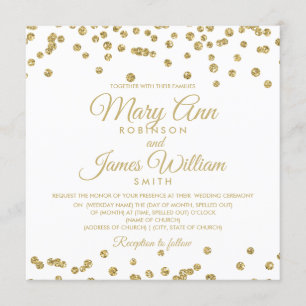 Convite Dourada Faux Glitter Confetti Elegante Casamento B