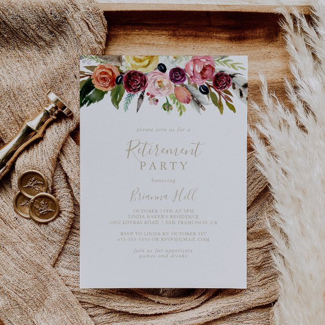 Convite Dourada Feather Boho - Partido da Reforma Tropical (Criador carregado)